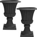 Urn Planters 22", Set of 2, Tall Stone-Resin Pedestal Planters for Outdoor Plants, Large Front Porch Decor, Patio Garden Pots, Outdoor Urns for Entryway, Porch & Deck, Black Plant Pot
