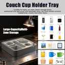 Heavyrain Couch Remote Holder Caddy Cup Holder Tray for Couch and Bed - Spill-Proof Armrest Organizer with Removable Divider, Perfect for Gaming, Movie Night, Remote Control, Snack & Phone Storage