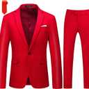 MOGU Men's Slim Fit 2-Piece Tuxedo Suit One-Button Jacket & Pants Set for Wedding, Prom, and Formal Events (34, Red)