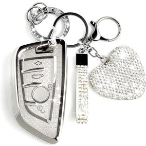 Key Fob Cover, Compatible with BMW 2 5 6 7 Series X1 X2 X3 X5 X6 GT Series, Sparkling TPU Key Case for Women