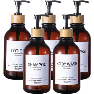 Shampoo and Conditioner Dispenser, 5Pack Refillable Dispenser Bottles,16.9oz Pump Bottles, Amber Shampoo Containers for Shower