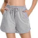 Womens Casual Sweat Shorts Curvy Hem Summer Cotton Lounge Shorts Drawstring Jersey Athletic Workout Shorts with Pockets (Gray, XL)