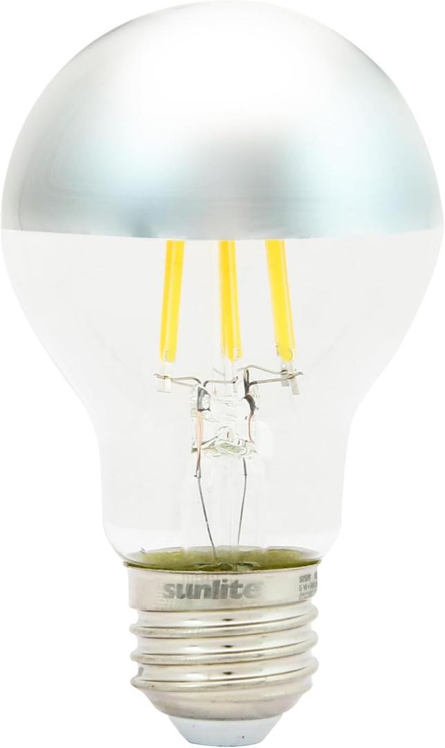 Sunlite 80509 LED A19 Clear Filament Style Light Bulb, 6 Watts (40 Watt Equivalent), 600 Lumens, 120 Volts, Dimmable, Medium E26 Base, UL Listed, Silver Bowl, 2700K Soft White, 1 Pack
