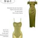 Popilush Womens Shapewear Maxi Dress Multi Way Wear Off The Shoulder Bodycon Long Cocktail Formal Dresses (Green, L)