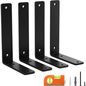 4 Pack 12 Inch Floating L Shelf Brackets for DIY,1/5 Inch Thick Heavy Duty Metal Shelf Bracket for Wall,Premium Black Powder Coated Steel
