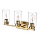 3-Light Bathroom Vanity Light, Modern Brushed Gold Wall Lights with Clear Glass Shades, Bathroom Wall Sconce Lamp for Mirror Living Room Bedroom Hallway