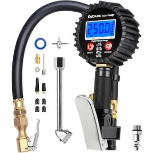 Digital Tire Pressure Gauge with Inflator: ENDARK 250 PSI Air Compressor Attachment Inflation Gun with Heavy Duty 360 Air Chuck & Extended Hose and Quick Connect Coupler