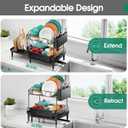 Urackify Dish Drying Rack for Kitchen Counter, Expandable 2 Tier Dish Rack, Large Capacity Dish Drainer with Drainboard Multifunctional Dish Strainer with Removable Cutlery Holder Black