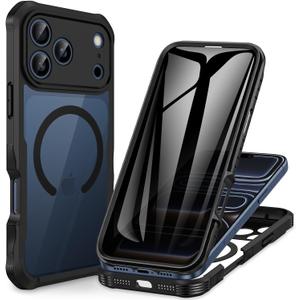 CENHUFO Magnetic Privacy for iPhone 17 Pro Case [Compatible with Magsafe] Full Body Phone Case Built-in 9H Tempered Glass Privacy Screen Protector, Camera Protection Shockproof Bumper Cover -Black