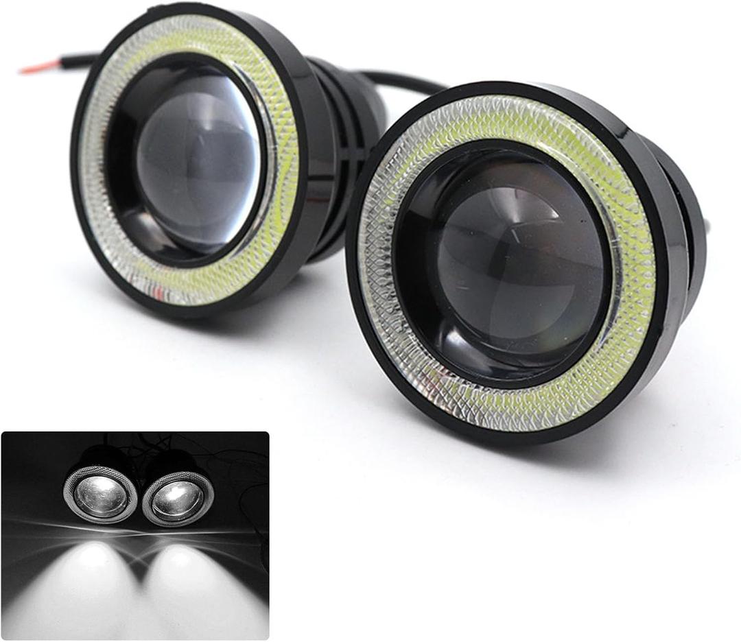 Angel Eye Fog Lights LED Halo Ring DRL Headlights, Super Bright Fog Lamp with Round COB Aperture, 12V 10W Daytime Running Projector Light Bulb Fits Car Truck Moto SUV (White)