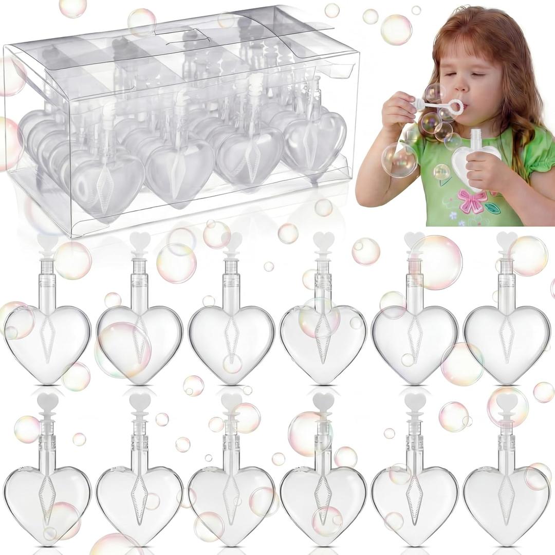 Gemscream 24 Pack Heart Bubbles for Wedding Mini Heart Bubble Wand Bulk for Guests Send Off Party Supplies Valentine Anniversaries Celebration(White)