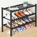 Smiry Bamboo Shoe Rack for Closet, 3 Tier Wooden Stackable Shoe Organizer, Free Standing Shoes Storage Shelf for Entryway, Front Door Entrance, Black