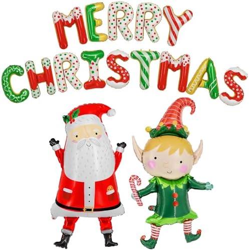 KatchOn, Merry Christmas Balloons Banner Set - 38 Inch, Pack of 16 |Merry Christmaz Banner for Christmas Decorations Indoor | Foil Balloons for Xmas Party Decorations