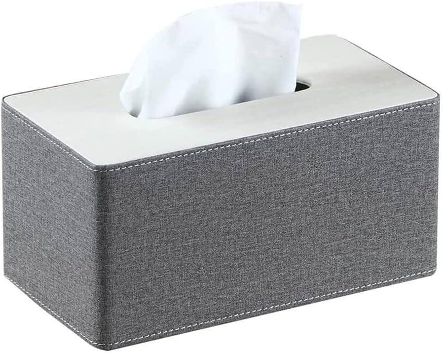 Tissue Box Cover,PU Leather Rectangular Tissue Box Holder,Napkin Dispenser,Decorative Holder/Organizer for Bathroom Vanity Countertop, Nightstand, Coffee Table, Home,Car (Gray Cloth, Plus)