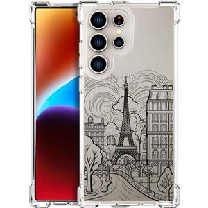 ENDIY Compatible with Samsung Galaxy S24 Ultra Cases with Design, Cute Transparent Designer Phone Case for Women Girls Girly with Heavy Duty Protective Bumper (Clear Paris City Eiffel Tower)
