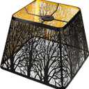 Medium Square Lamp Shades, ALUCSET Metal Lampshade with Pattern of Trees for Table Lamp and Floor Light, 7 x 10 x 7.5 Inch, Pattern of Trees (Black/Gold)