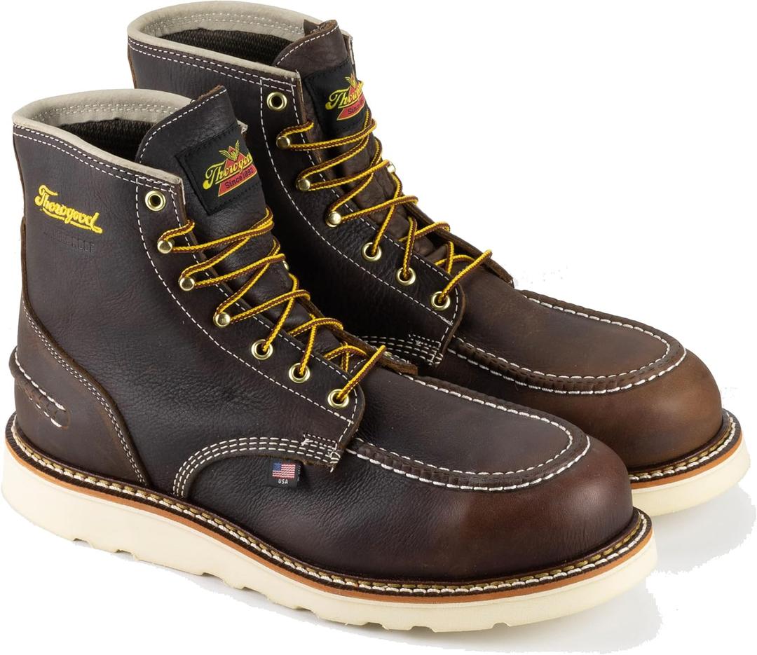 Thorogood 804-3600 Men's 6" Moc Toe, MAXwear Wedge Waterproof Safety Toe, Briar Pitstop - 8.5 D US