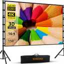 TOWOND Projector Screen and Stand, 150 inch Indoor Outdoor Projection Screen, Portable 16:9 4K HD Rear Front Movie Screen with Carry Bag Wrinkle-Free Design for Home Theater Backyard Cinema