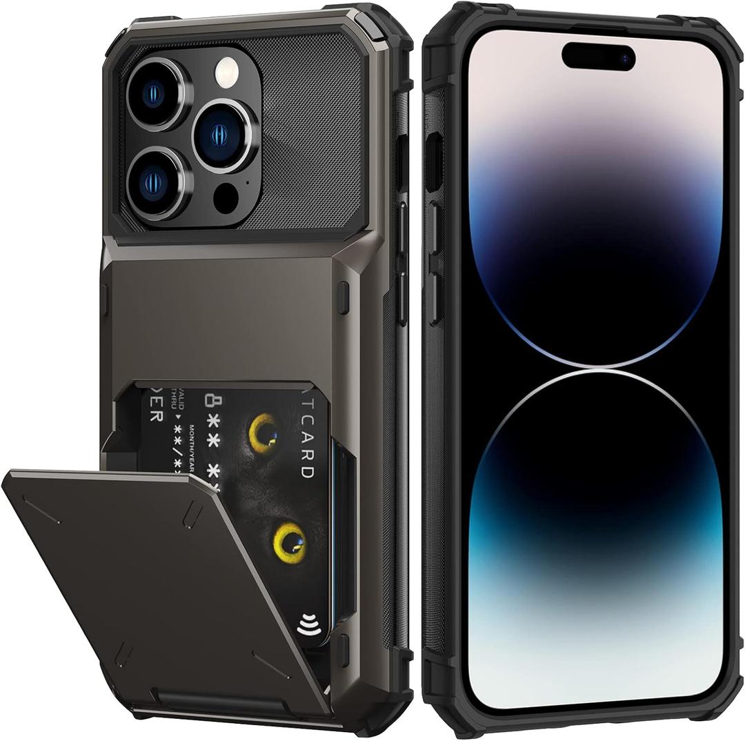 Nvollnoe for iPhone 14 Pro Case with Card Holder[Store 5 Cards] Dual Layer Heavy Duty Shockproof Wallet Case with Hidden Card Slot Large Storage Cover for iPhone 14 Pro(Coffee)