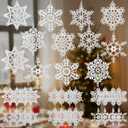 Buryeah 36 Pcs Christmas Snowflake Winter Ornaments Crochet Snowflake Decorations Hanging Ornaments for Christmas Tree Xmas Home Wall Holiday Party Gift, 6 Styles (White)