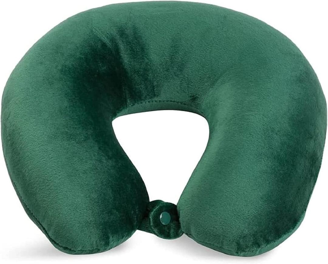 Adult Cozy Soft Microfiber Neck Pillow for Travel  Compact, Machine Washable - Perfect for Airplane, Car, or Home Use - Filled and Finished in The USA  Green
