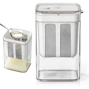 1100ML Greek Yogurt Strainer, Ultra Fine Yogurt Strainer, Yoghurt Maker Strainer with Fine Mesh Bag & Lid, Reusable Rice Milk Tea Juicing Food Sieve Strainer