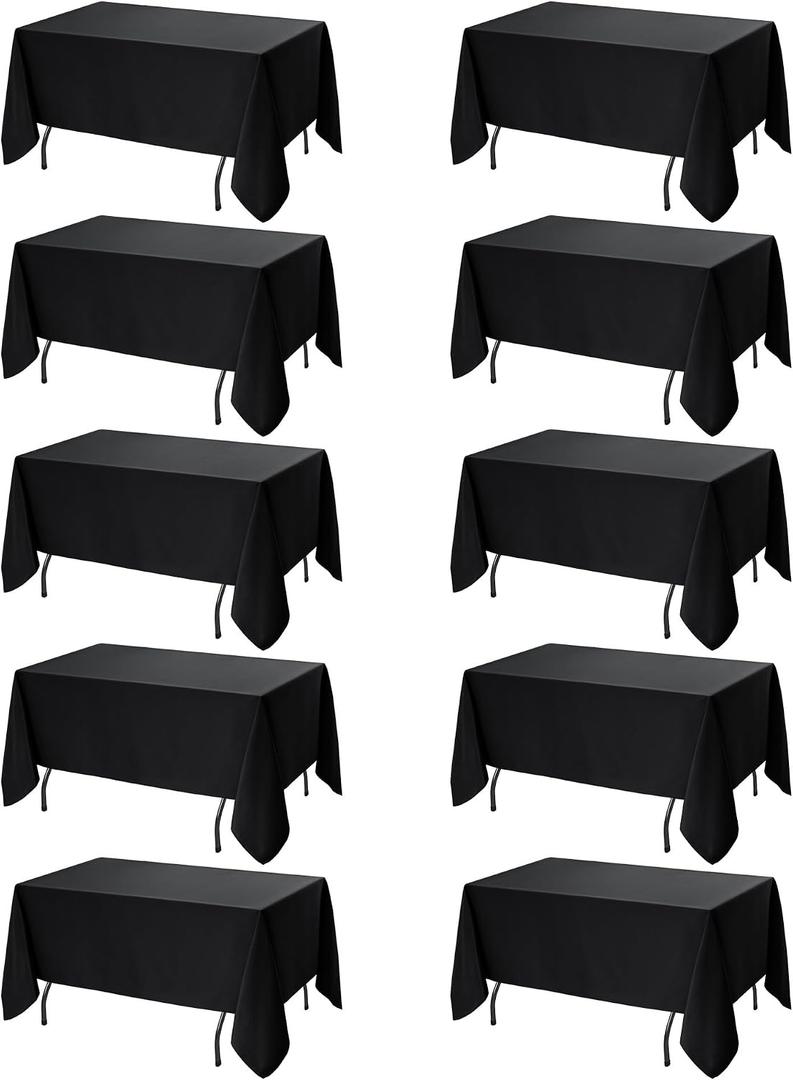10-Pack Black Tablecloths for Rectangle Tables, 70 x 108 Inches, Stain-Resistant Polyester Fabric for 6 Foot Tables - Washable Table Covers for Weddings, Banquets, Birthday Parties, Events