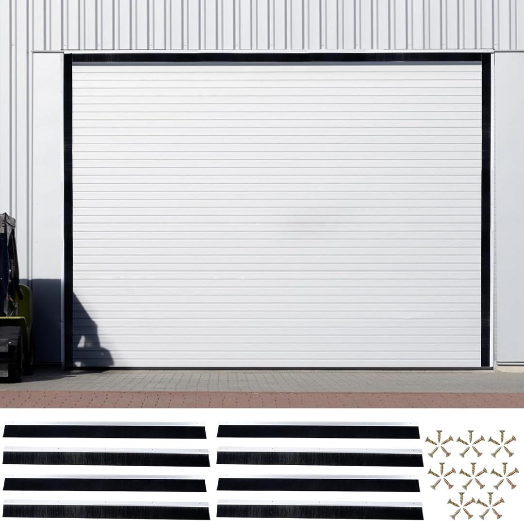 tonchean 3" Garage Brush Seal Kit for Roll-up Doors 16 x 8ft Heavy Duty Nylon Brush with Aluminum Track for Warehouse/Commercial/Sliding Barn, Top Straightx4 + Side 45-Degree Holder Side Sealx4