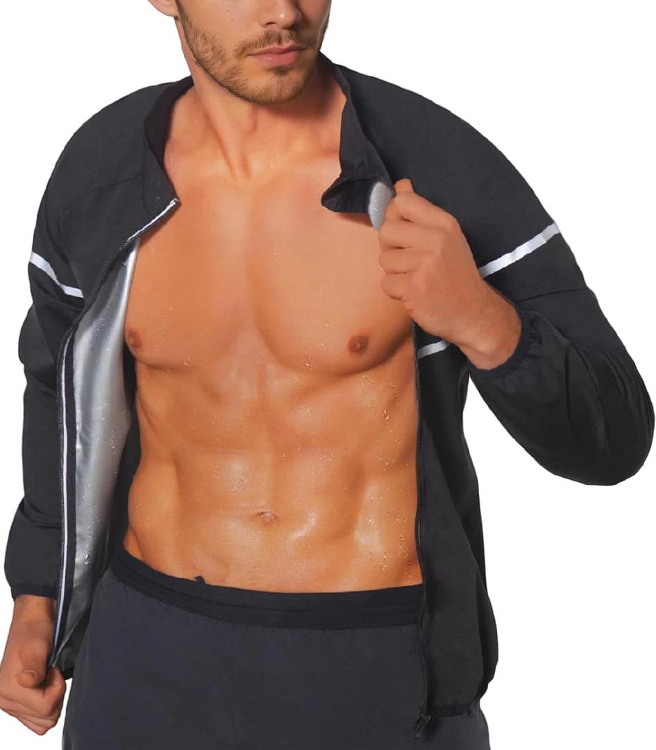 LAZAWG Sauna Suit Long Sleeve Sauna Jacket for Men Sweat Suit Zipper Sweat Shirt Top for Gym Workout Exercise (3X-Large, Black-5116)