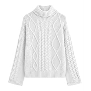 PRETTYGARDEN Fall Sweaters for Women 2025 Oversized Chunky Cable Knit Turtleneck Long Sleeve Winter Pullover Sweater Tops (Small, White)