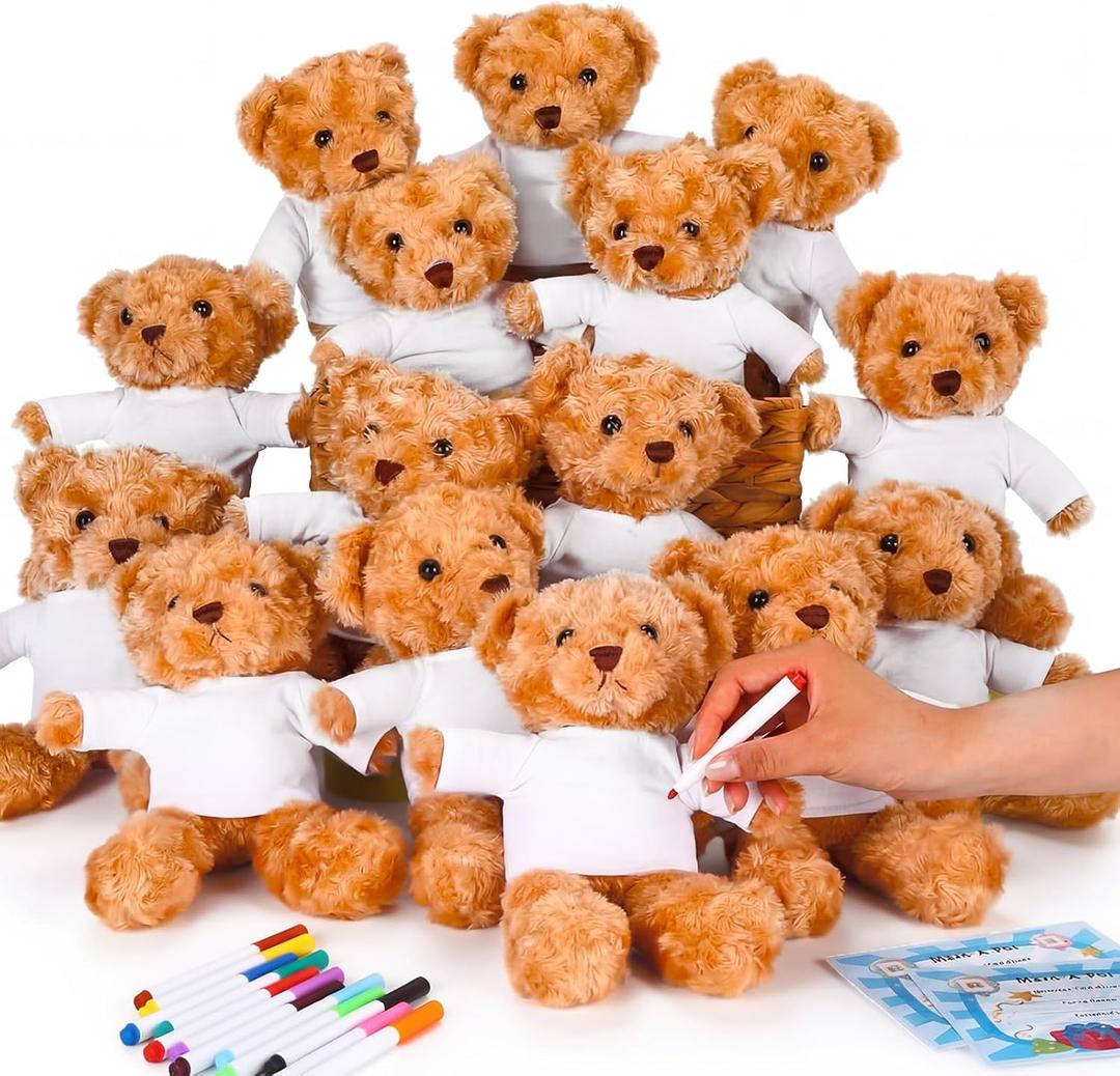 Blueweenly 60 Pcs Graduation Make Your Own Stuffed Animal Teddy Bear Kit Including 15 9.84 Inches Velvet Animal 15 12 Colors Markers and 15 T Shirt and Cards for Graduates DIY Crafting Gift