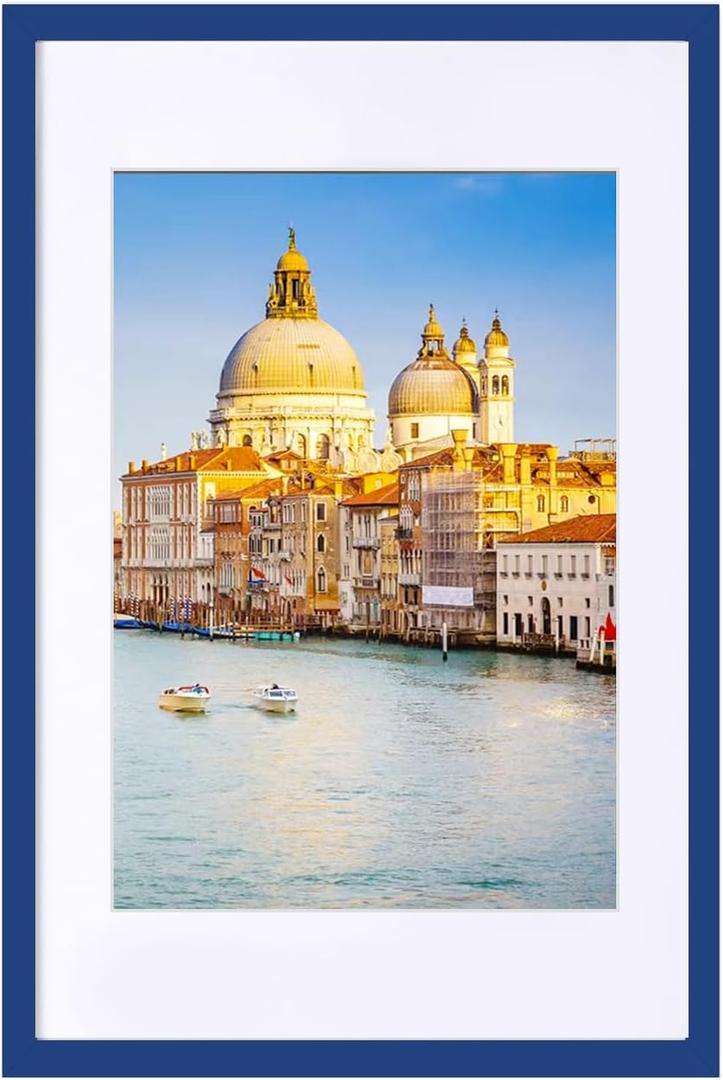 wyooxoo 18x24 Poster Frame Dark Blue Solid Wood Picture Frames Display Pictures 16x20 with Mat or 18x24 Without Mat Colorful Frame For Horizontal Vertical Wall Mounting