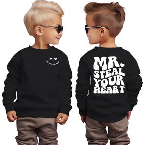GLIGLITTR Boys Valentines Day Sweatshirt Toddler Boy Mr. Steal Your Heart Shirts Long Sleeve Pullover Crewneck Clothes 1-9Y (Black, 8-9 Years)