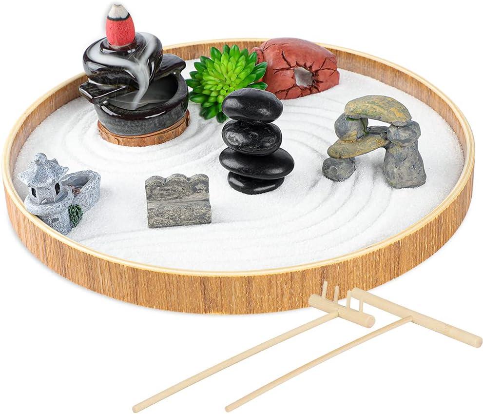 Set of 15 Zen Sand Garden for Desk, DIY Zen Garden Tabletop Rock Figure Lotus Plant Rake Tools Meditation Zen Home Office Decor Accessories Micro Landscape Sandbox Stress Relief Toy Gift