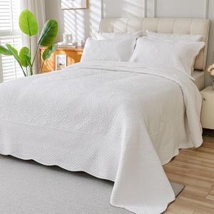Cmfshape 100% Cotton Quilt Oversized King Size-White Bedspread 120"x120"-Coin Pattern Bedding Set 3 Pieces-Pre-Washed Lightweight Microfiber Coverlet-Suitable for Bed,Couch,Quilt Blanket All Seasons