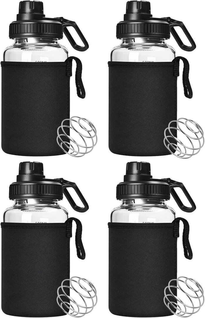 Glass Shaker Bottle, 4 Pack 22oz BPA-Free Odorless Shaker Bottle with 304 Stainless Steel Ball and Removable Cleaning Brush for Fitness Protein Mixes