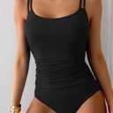 Eomenie One Piece Swimsuit for Women Tummy Control Ruched Bathing Suit Push Up Slimming Swim Suit Double Straps Swimwear (Black, M)