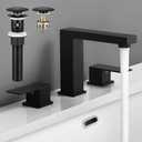 KES All Metal Black Bathroom Faucets with Pop Up Sink Drain with Overflow, 8 Inch Widespread Bathroom Faucet 3 Hole Vanity, SUS 304 Stainless Steel Matte Black, L4350LFF12-BK-C1