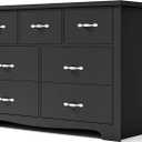 LINSY HOME 7 Drawers Dresser for Bedroom, Wood Bedroom Dresser Modern Drawer Chest, 7 Chest of Drawer, Tall Dresser for Closet, Dressers Organizer for Living Room, Closet, Hallway (Black)