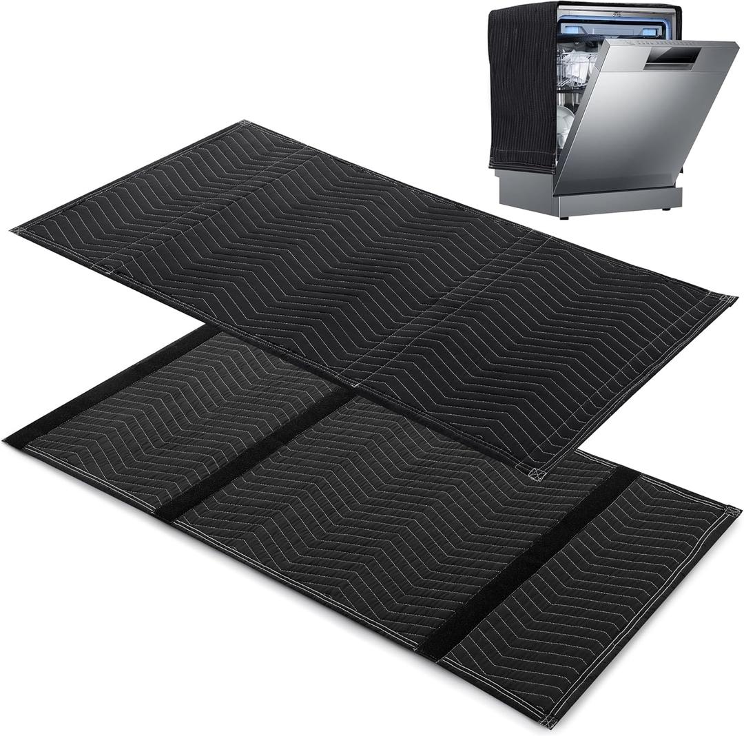 BALAPET 2 Pcs Thick Quilt Dishwasher Sound Insulation, Easy to Secure Dishwasher Insulation Blanket with Hook and Loop Fasteners, Suitable for Household Appliances(16x46IN) (Black)