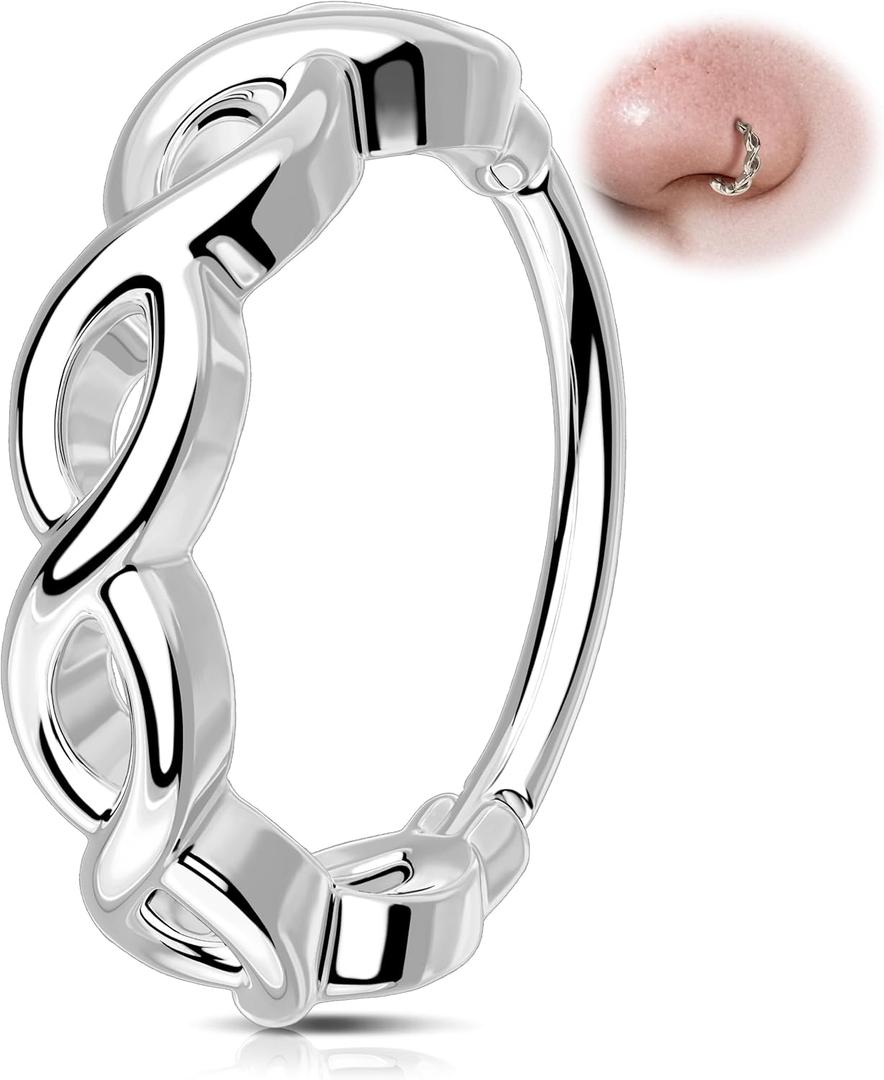 Melighting 20G Twist Nose Ring Hoop, 316L Stainless Steel Helix Cartilage Earring, Hinged Segment Ring, Conch Lobe Septum Nostril Piercing Jewelry for Women 7/8 mm