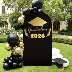 VitalCozy Black Graduation Decoration 7.2ft Class of 2026 Backdrop Arch Cover Grad Spandex Stretchy Backdrop for Graduation 2026 High School Senior Night Party Decorations Photoshoot