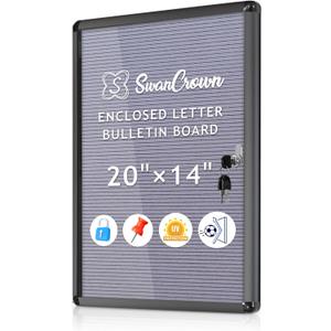 SWANCROWN 20x14 in Enclosed Bulletin Board, Lockable Felt Letter Board Sign