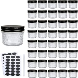 4 oz Glass Jars With LidsBlack,Small Clear Canning Jars For Caviar,Herb,Jelly,Jams,Mini Wide Mouth Mason Jars Spice Jars For Kitchen Storage Preserving Food And Party Favors 40 Pack
