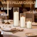 48 PCS White Pillar Candles and Ribbed Glass Cylinder Vases, 24+24
