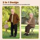 UNLICON-Brown Folding Cane Stool with Seat Lightweight Adjustable Walking Cane for Seniors, Ergonomic Design, 330 lbs Capacity, Portable and Convenient Cane Chair with Anti-Slip Feet