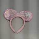 Unisex Mouse Ears Headbands With Bow & Sequins, for Cartoon Princess Costume Cosplay Decoration, Glitter Christmas Party for Women & Adult; FG1 (Soft Flannel Pink)