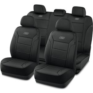 Skechers Memory Foam Car Seat Covers, Lycra Fabric Seat Covers, Seat Cover Full Sets Airbag Compatible, Automotive Comfort Protection for Most Cars, Trucks, SUVs, Black