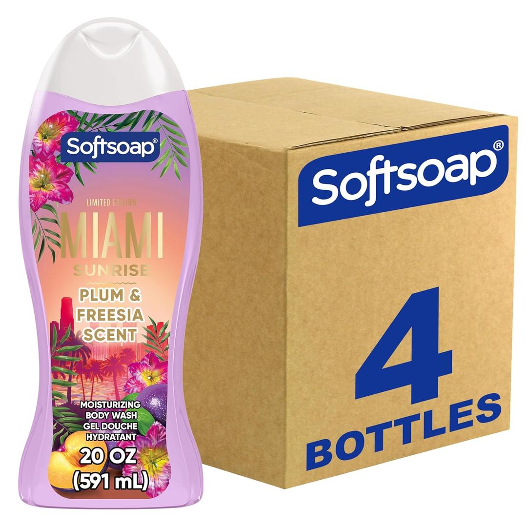 Softsoap Limited Edition Miami Sunrise Moisturizing Body Wash, Dermatologically Tested, pH Balanced, Plum and Freesia Scent, 20 fl oz, 4 Pack (20 Fl Oz (Pack of 4))