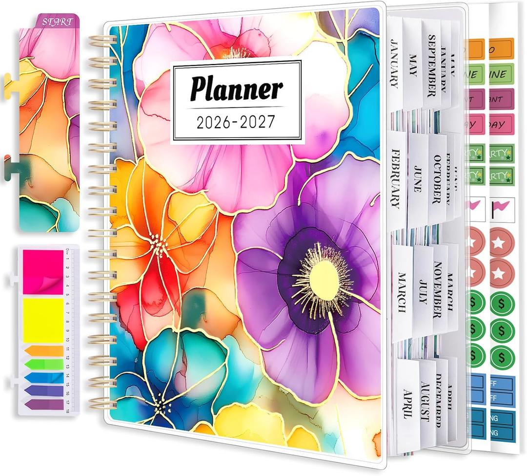 Planner 2026-2027, Large 18 Months Academic Daily Weekly Monthly Planner Yearly Agenda Jan. 2026June. 2027, 7.9" x 9.8", Page Tabs, Separator Page, Pocket Folder, Bookmark, Stickers, Sticky Note Set